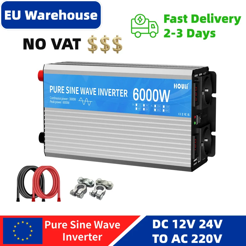 HOULI current inverter converter 12v to 220v convertidor de corriente coche 2000W 3000W 4000W 5000W 6000W european plug 50hz