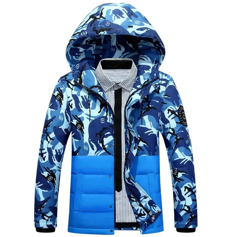 Novos homens jaqueta de inverno casaco masculino casual parkas com capuz curto outwear casaco camuflado à prova de frio