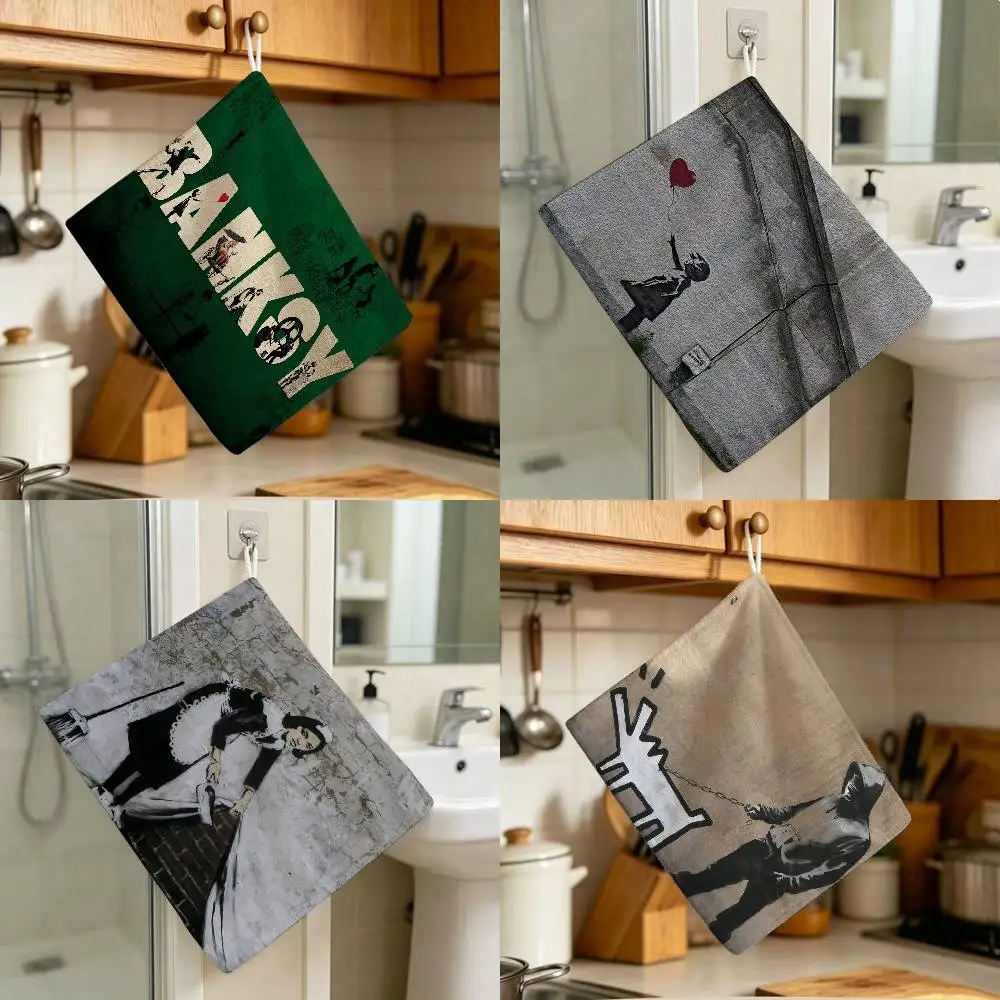 Montage Artworks A-Banksy Graffiti Polyester Cotton Daily Towel Hanging Kitchen Hand Wiping Cloth Durable for Whole House Use