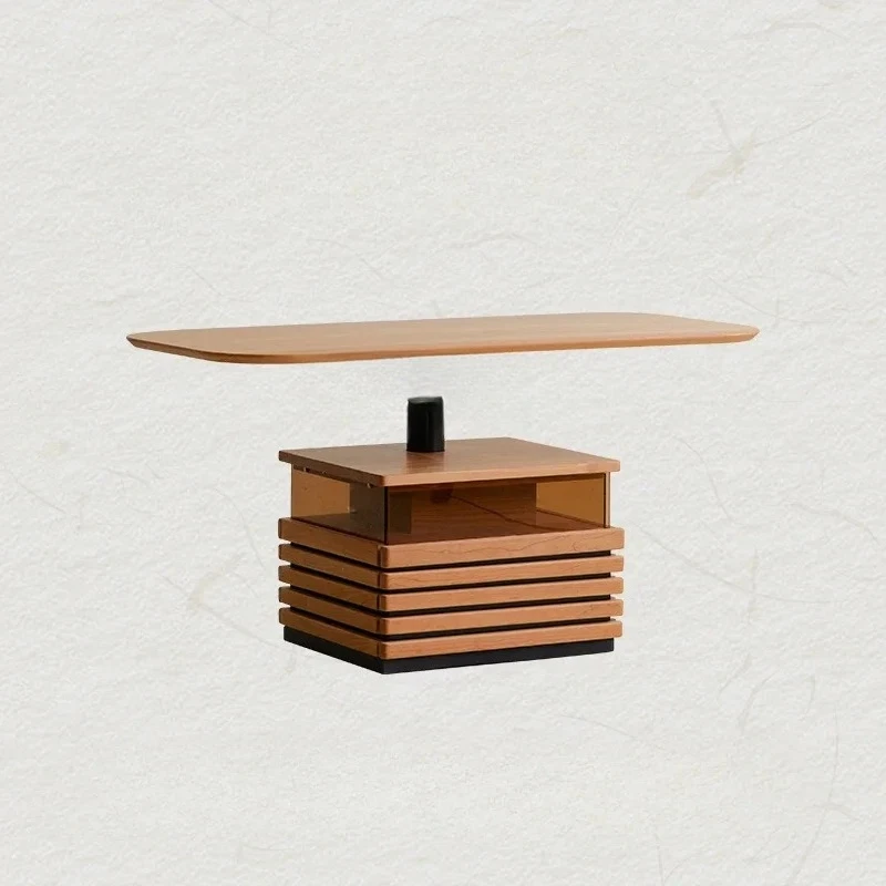 

Modern Minimalist Cherrywood Solid Wood Lifting Living Room Lighting Tea Table Dining Table Dual-Use Height Tea Table