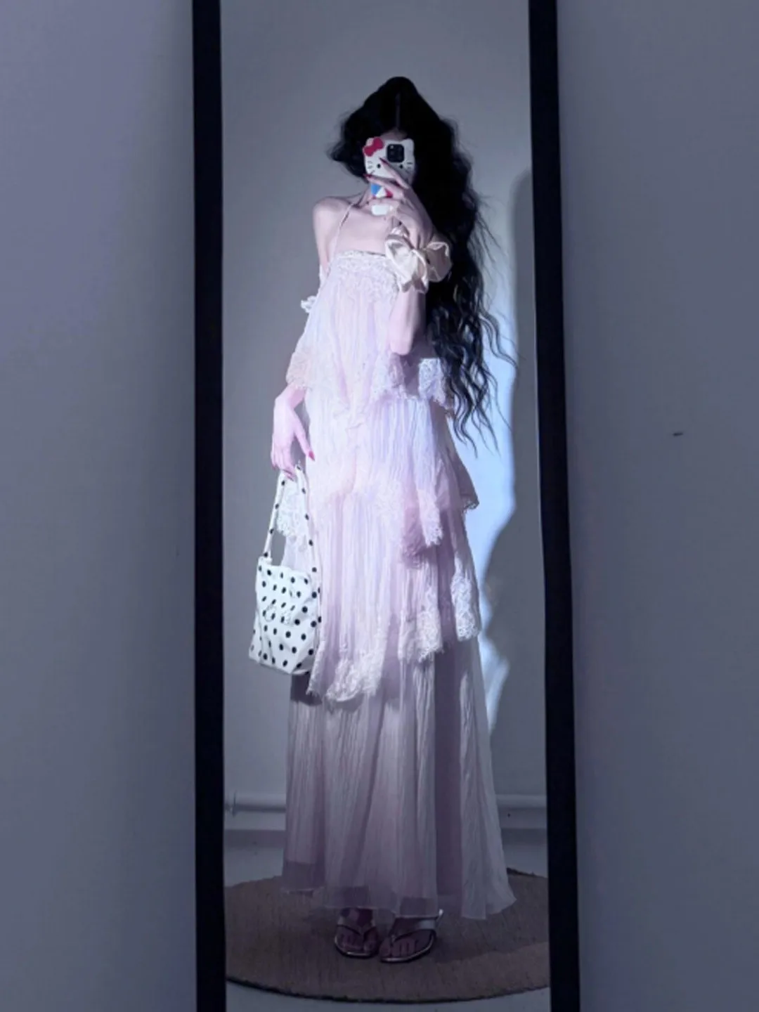 

Summer Beach Vacation Style Fairy Tale Long Skirt Cotton Gauze Strapless Dress Soft Medium French Style High Waist Lace