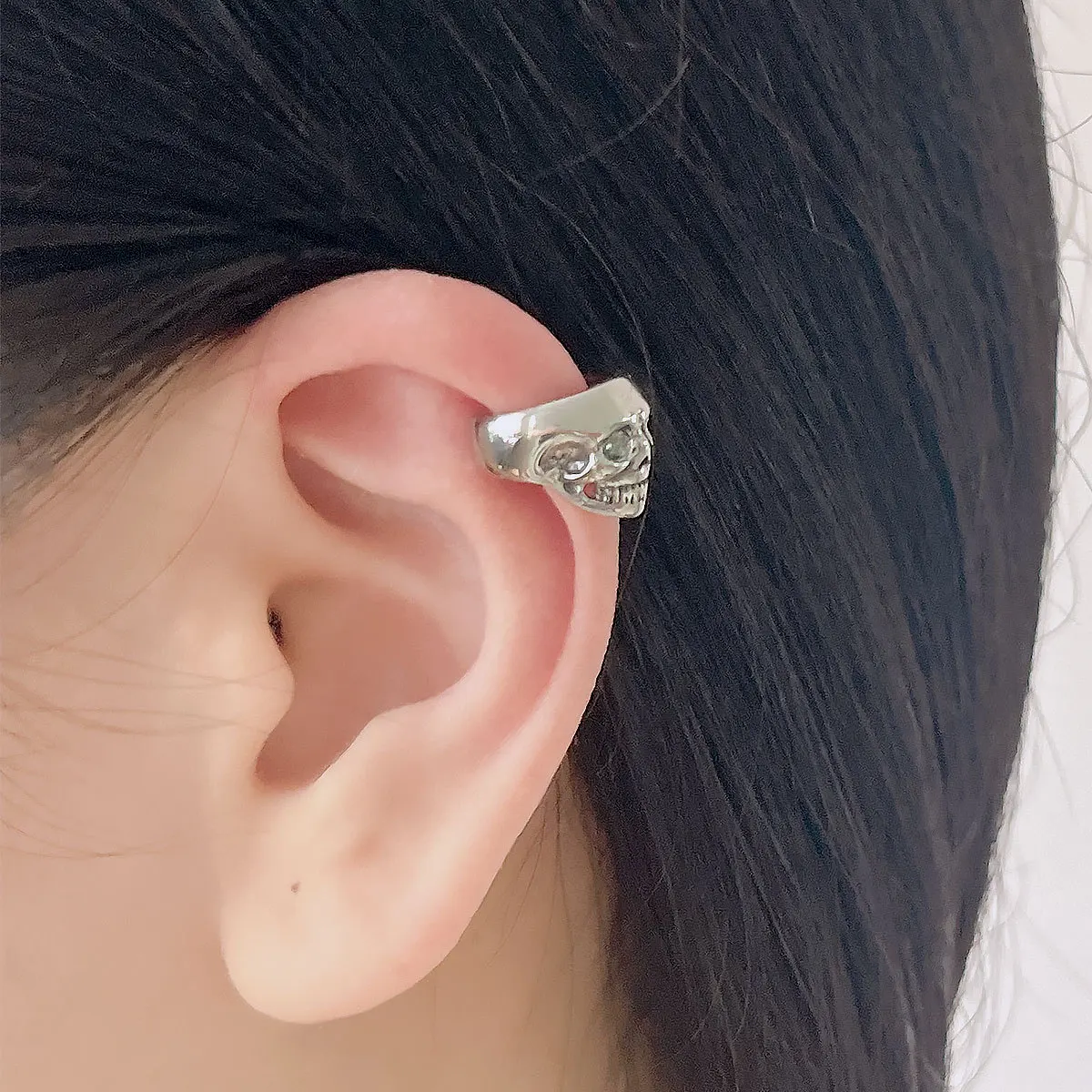 Retro Skull Helix Non-Pierced Ear Clips for Men Women Stainless Steel Punk Gothic Edgy Jewelry Rock Hiphop Accessories Cool Gift view 3