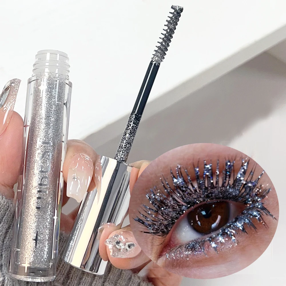 Waterdichte Glitter Mascara Snel Droog Curling Dikke Glanzende Wimper Sexy Diamant Goud Paars Zilver Mascara Koreaanse Make-Up