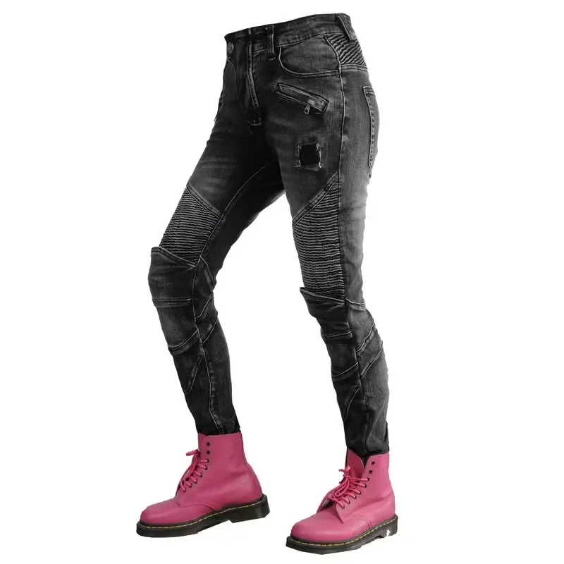 

Loong Biker Motorcycle Riding Pants Motocross Pure Cotton Cycling Protection Jeans Female Knight Casual Four Seasons Trousers