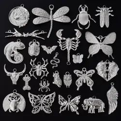5pcs/Lot No Fade Animals Owl Elephant Butterfly Charm Silver Color Stainless Steel Pendants For Jewelry Making Supplies Findings