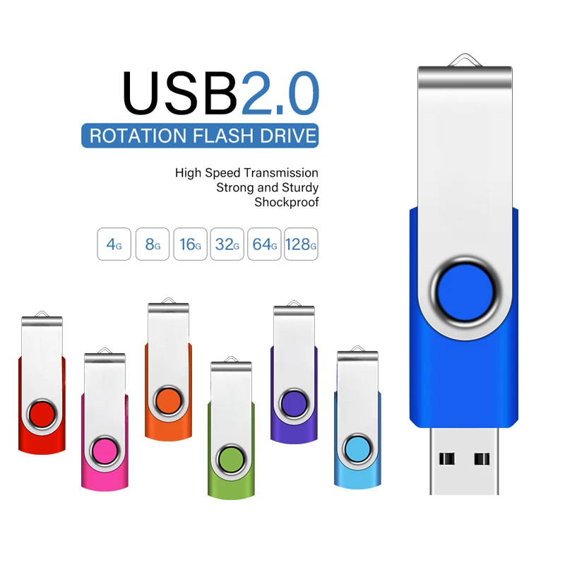 100% Real Capacity USB 2.0 Pen Drive 128GB 4GB for PC Mobile Mini Memory Stick 32GB 16GB Key Chain 4G Rotatable USB Flash Drive