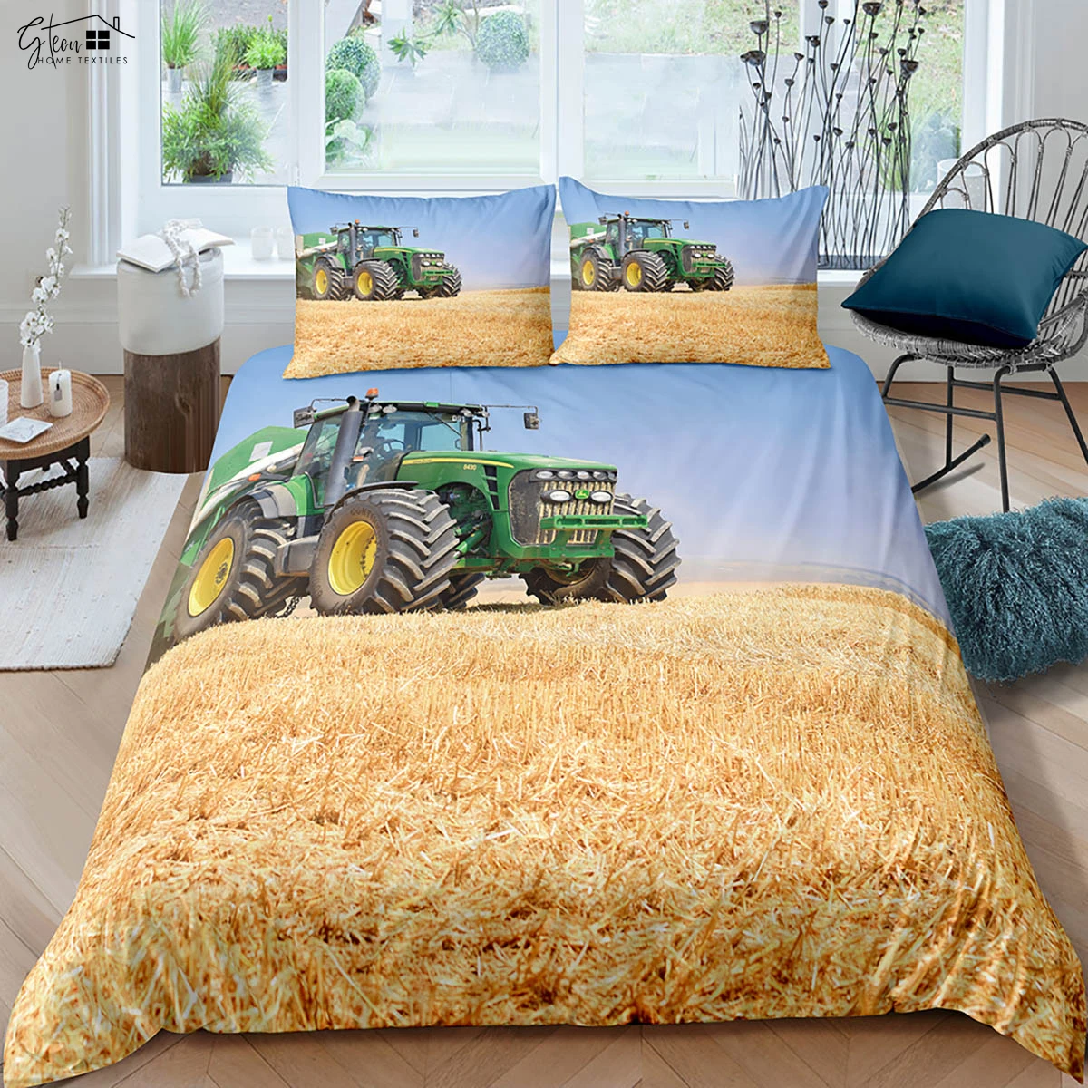 

Farm Tractor 3D Printed Quilt Cover Soft and Comfortable Down Quilt Cover Bedding Set Quilt Cover Pillowcase 3 Pieces