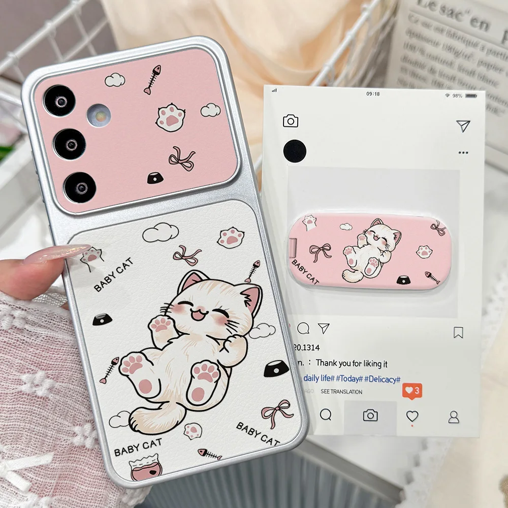 Cartoon Cute Cat Phone Case For Samsung A57 A36 A17 A56 A27 A26 A37 A16 A25 S25 S26 Ultra With Lanyard/Stand Protective Cover