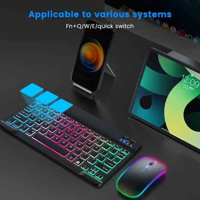 New BT+2.4G Gradient Backlight Keyboard and Mouse Set Wireless 2 Light Modes Keyboard and Mouse Set 7 Colors Keyboard Mouse set