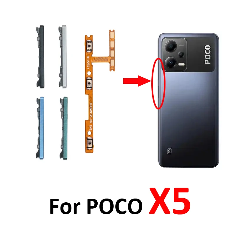 لهاتف Xiaomi POCO X5 5G 22111317PG زر حجم جديد لأعلى ولأسفل مفتاح خارجي جزء كابل مرن داخلي لـ Poco X5