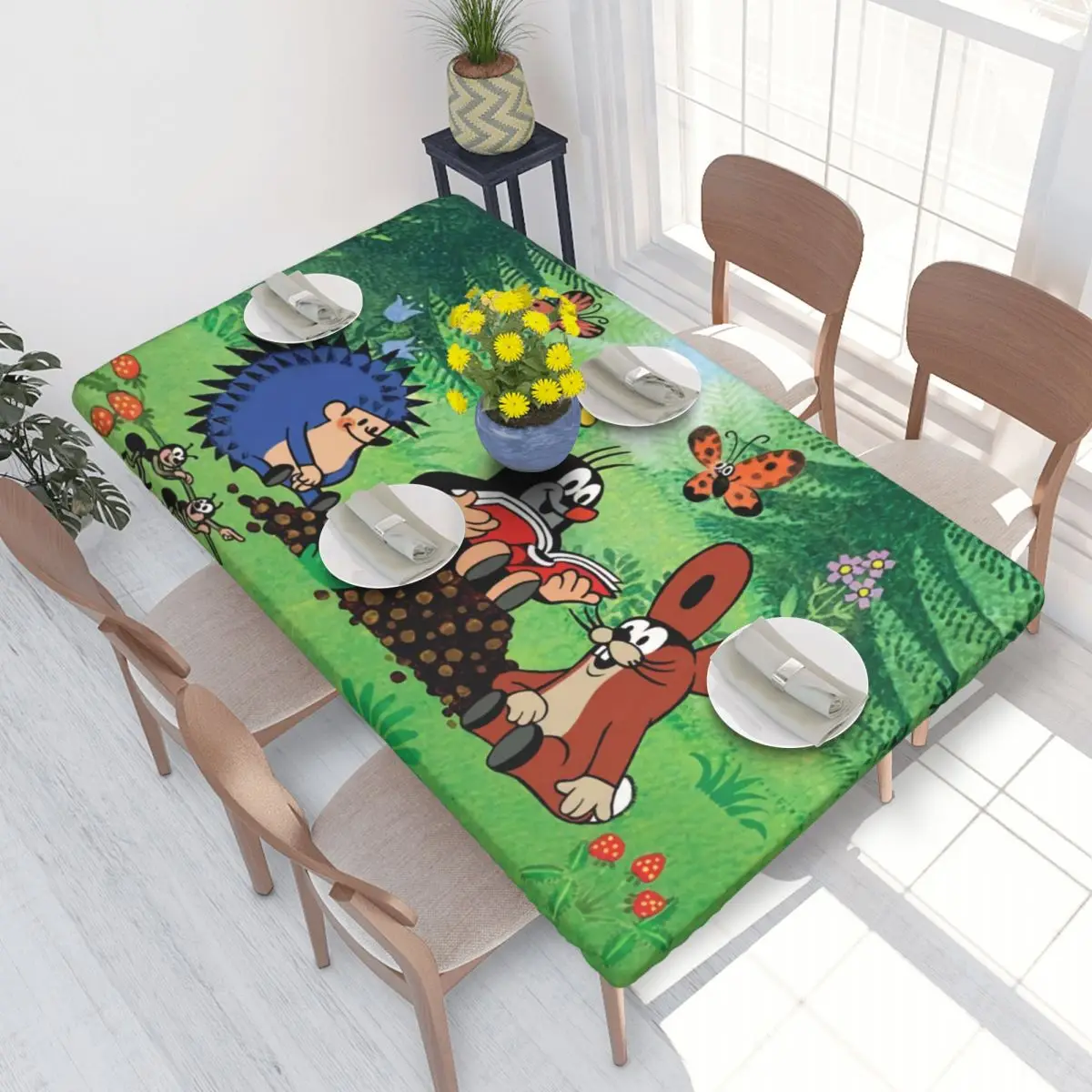 Custom Cute Cartoon Mole Tablecloth Rectangular Waterproof Cartoon Krtek Little Maulwurf Table Cloth Cover for Dining Room 4FT