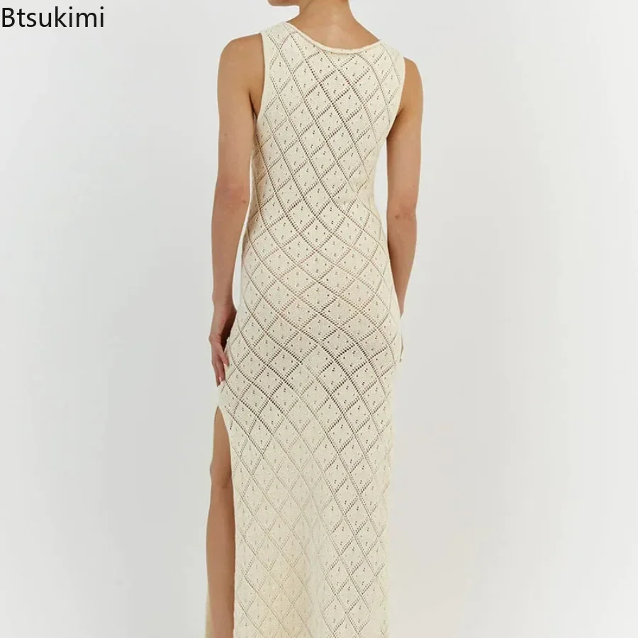 2025 feminino verão sexy fora do ombro vestido em torno do pescoço sem mangas recorte malha sólida maxi vestido meninas festa praia vestido de férias