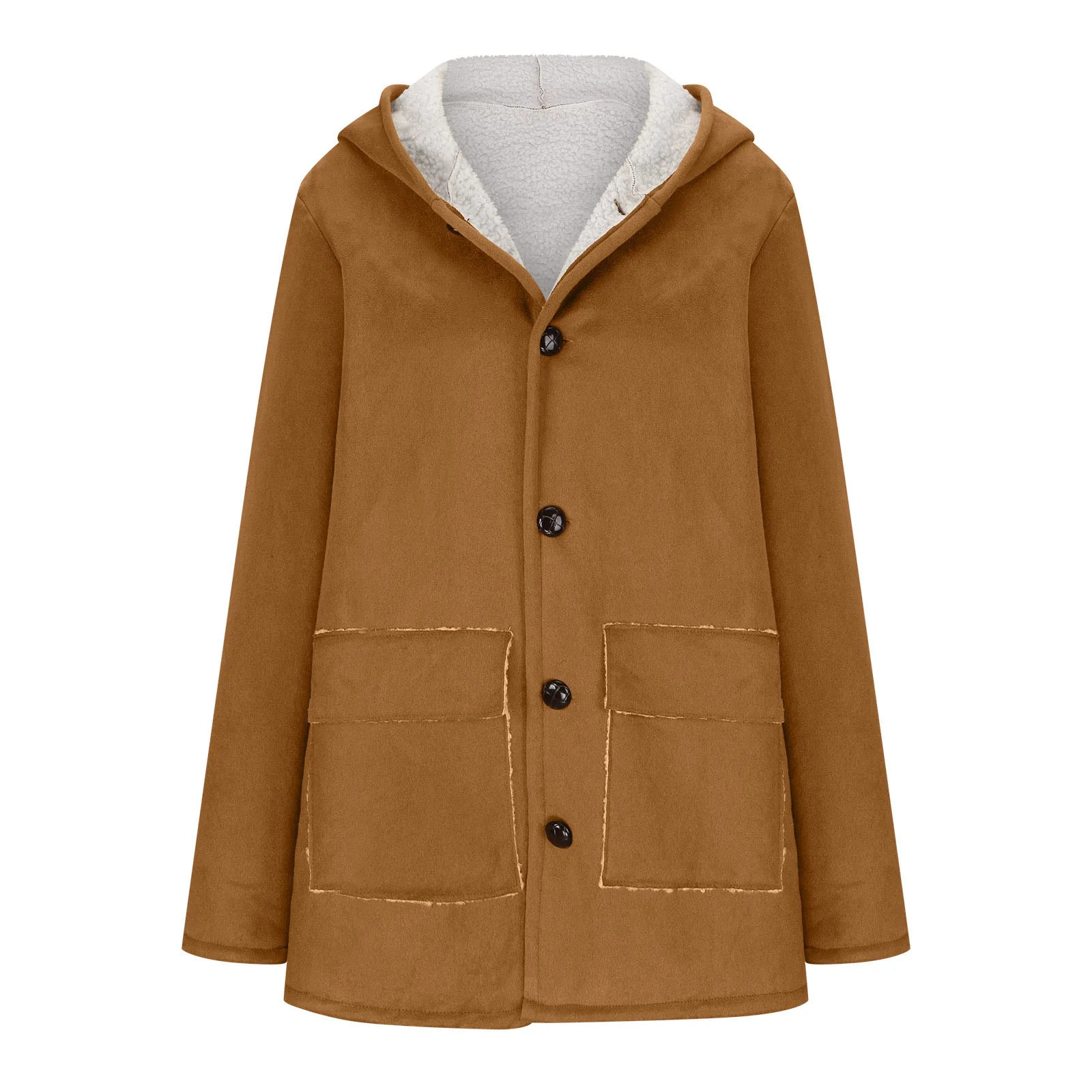 Mittellanger Retro-Mantel aus Wildlederimitat mit Kapuze, 2025 Winter, euroamerikanischer Stil, Damenmode, warme, einreihige, breite Reversjacke