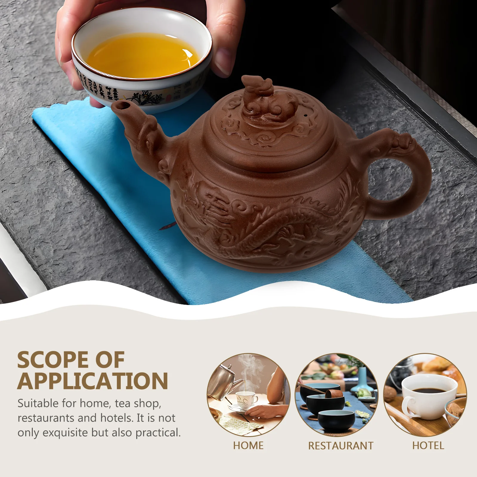 

Purple Clay Dragon Design Tea Kettle Ceramic Traditional Zisha Teapot Large Capacity Ergonomic Handle Home Tea Shop Office Use