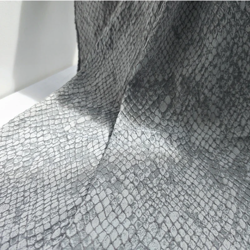 Grey and White Checkered Snake Skin Jacquard Fabric Three-dimensional Texture Jacket DIY Bag Clothing Designer Fabric