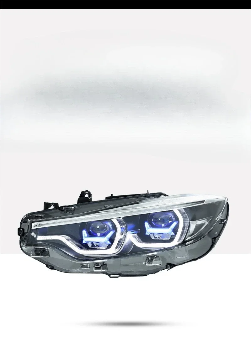 زوج مناسب لـ 13-20 BMW 4 Series F32 مجموعة مصابيح أمامية تعديل الإطار الأزرق M4LED عدسة النهار تشغيل ضوء بدوره إشارة
