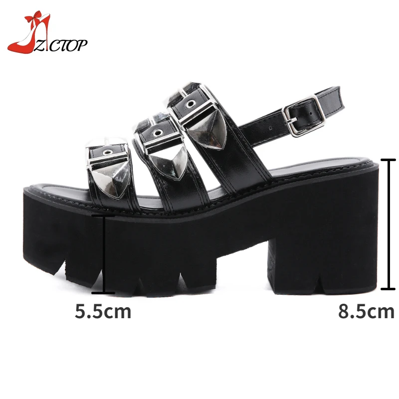 Platform Sandals for Women Chunky High Heel Gladiator Sandals Summer Open Toe Buckle Strap Punk Goth Shoes Large Size 42 43