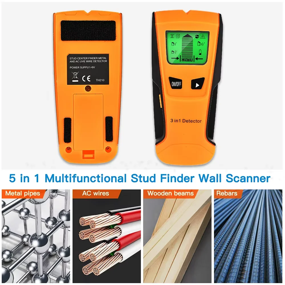 Multi-functional Wall Detector Smart Stud Finder HD Screen Live AC Wire Cable Locator Metal Wood Scanner Tool for Drill