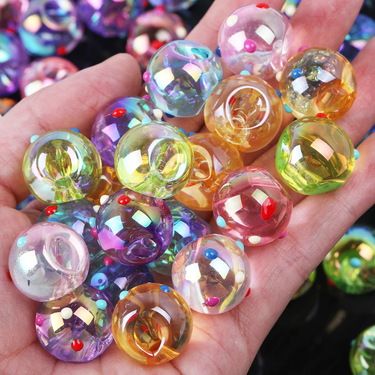 10pcs/15pcs Random Color Acrylic Beads,18mm Clear Confetti Inlaid Round Loose Beads for DIY Handmade Jewelry Making Supplies