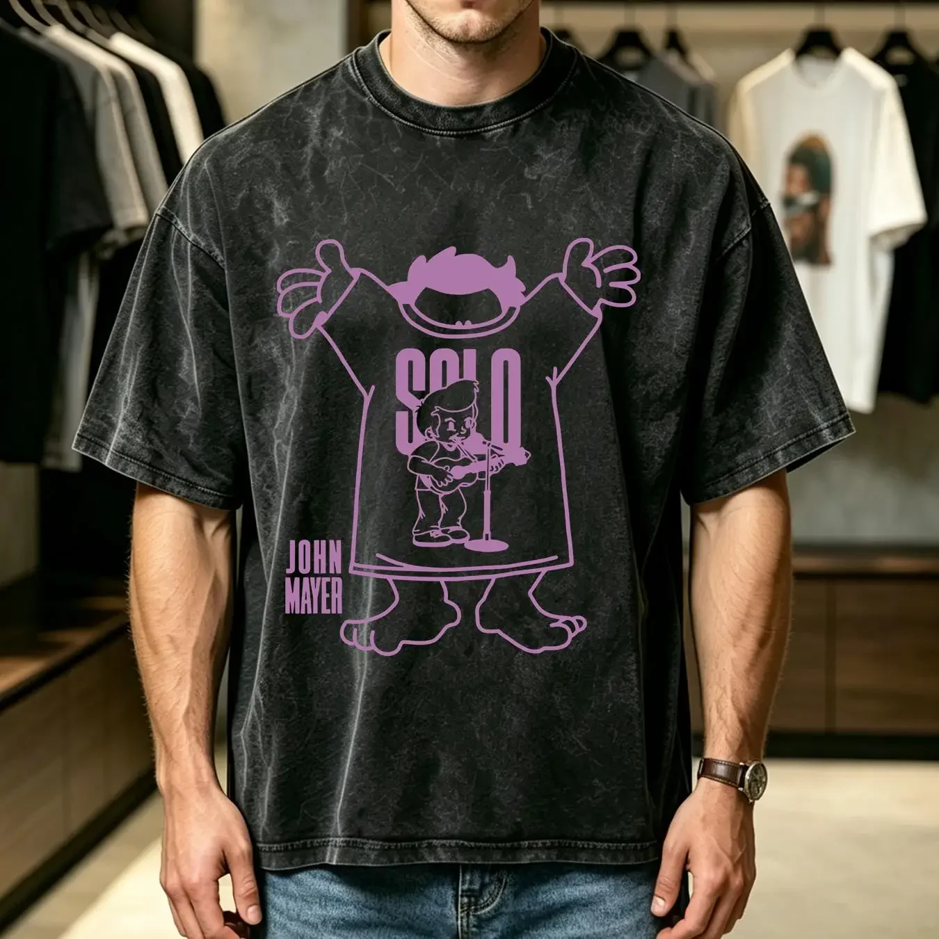 washed T Shirt New Rare John Mayer Solo  Black S 5XL 4H1933 vintage Washed Top For Everyday Wear homme Stretched Versatile