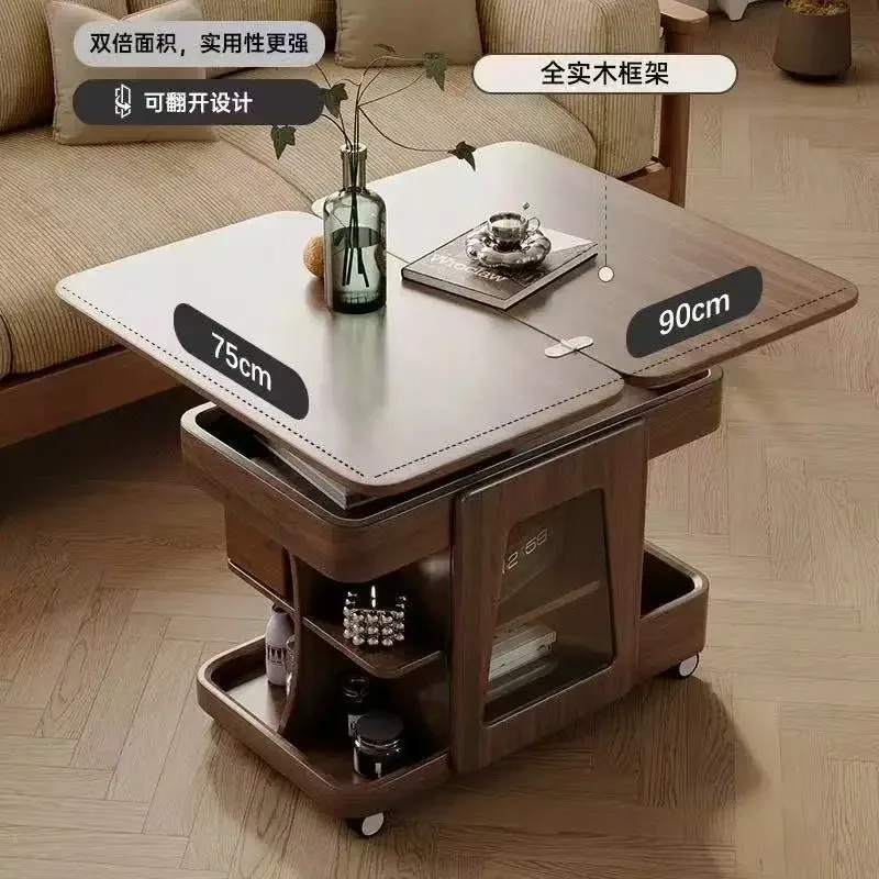 Chariot mobile en bois massif, table basse élévatrice pour petit appartement, canapé de salon pliant multifonction