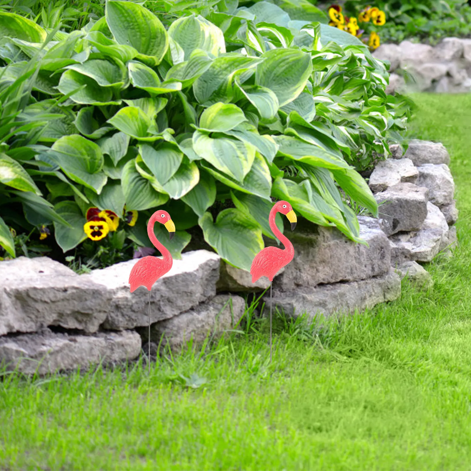 Simulated Flamingo Resin Garden Ornament Potted Plant Outdoor Lawn Decor Wear-Resistant Lifelike Flamingo Decorations for Yard