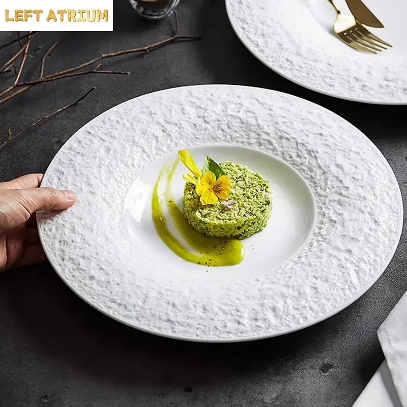 Relief Stone Pattern Plate Ceramic Salad Plate Dessert Dish Snack Dish Pasta Plate Sashimi Dish Artistic Conception Tableware
