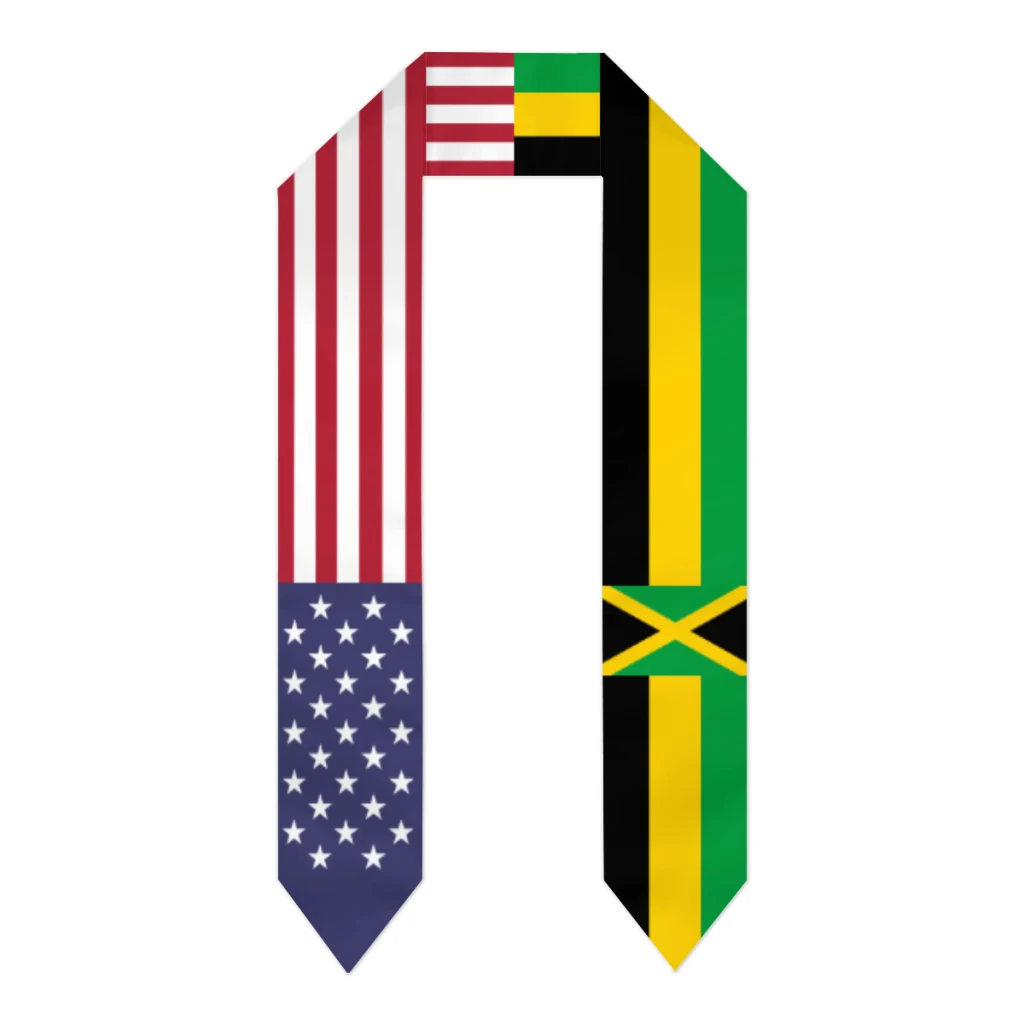 Graduation Sash Jamaica & USA United States US Flag Stole Shawls Graduate Wraps Scraf International Student Pride Gifts