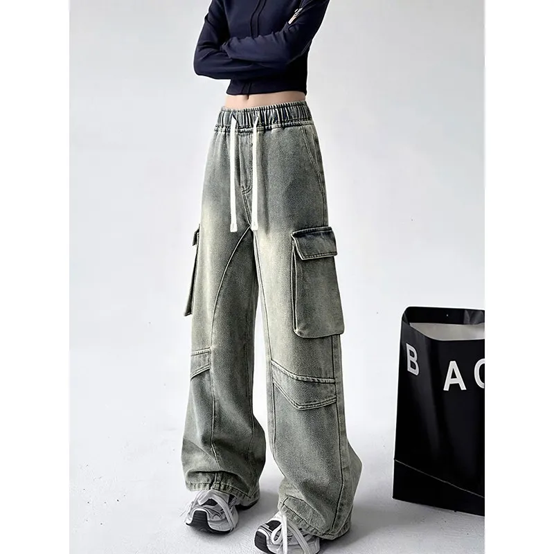 

Американские ретро деконструированные широкие джинсы с ножом, мужские модные свободные повседневные дизайнерские брюки с большим ket, рабочая одежда