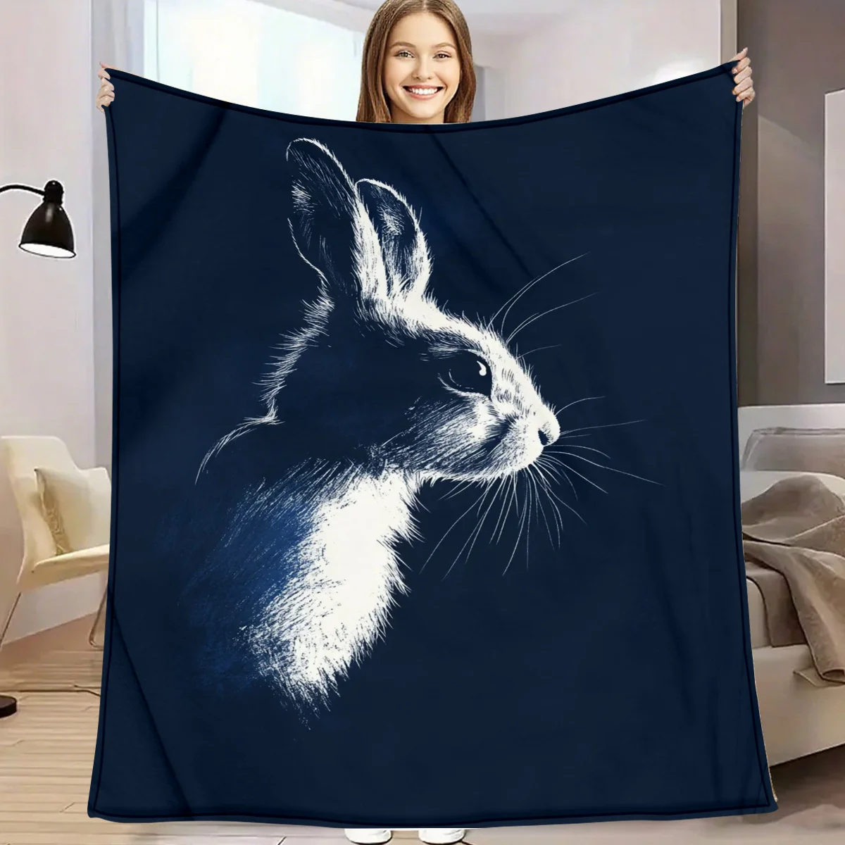 1pc, Sketch Rabbit 2D Pattern Flannel Blanket - Soft & Cozy, Perfect Gift for Birthdays, Anniversaries, and Holidays, Ideal for