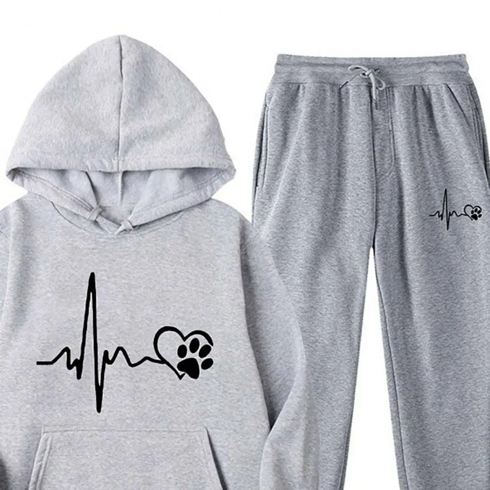 2-teiliges Unisex-Hoodie-Hosen-Set, lockere elastische Taille, Knöchelband-Pullover, Sportbekleidung für Damen und Herren, Herbst-Winter-Trainingsanzug