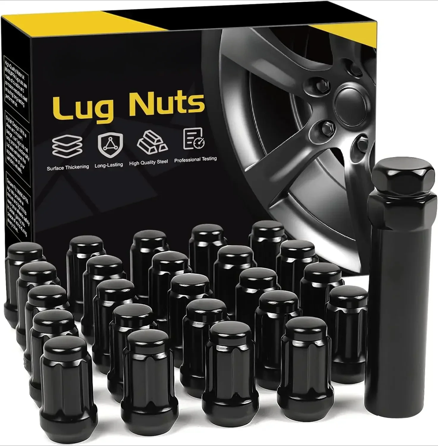 24pcs M12x1.25 Lug Nuts - Replacement for 2005-2015 Armada, 2004-2019 Titan, 1995-2004 Pickup Aftermarket Wheel Black