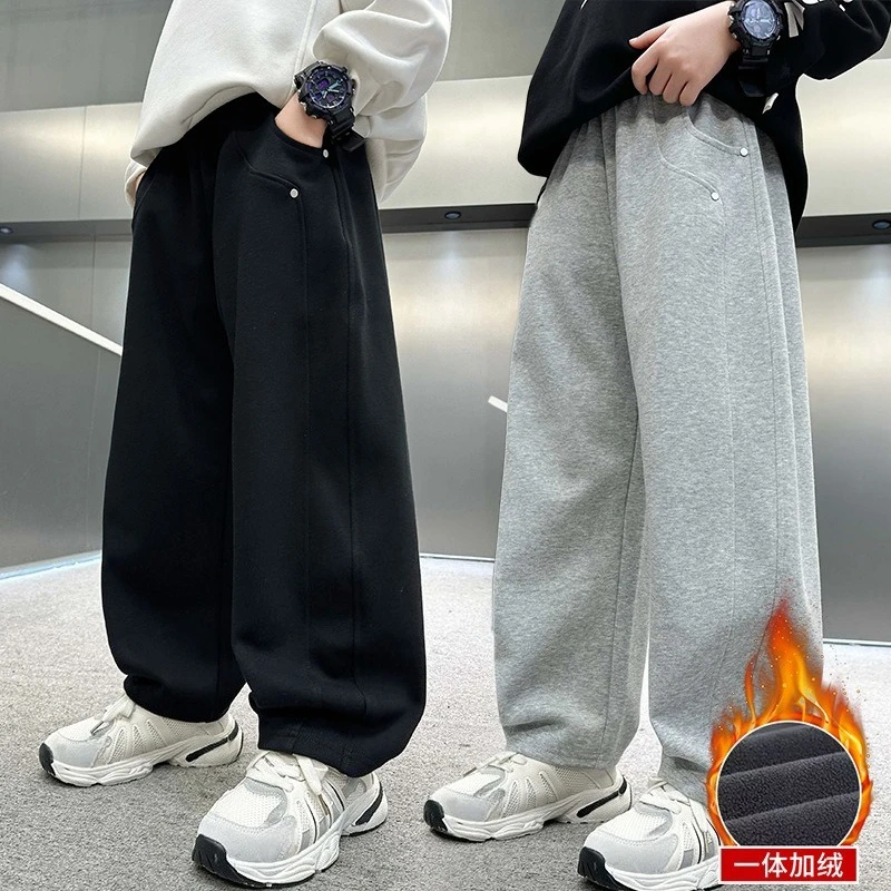 

Boys' Fleece-Lined Sweatpants, Winter Thick Sports Pants for Kids, Children's All-in-One Casual Trousers & Cold Weather Outfit