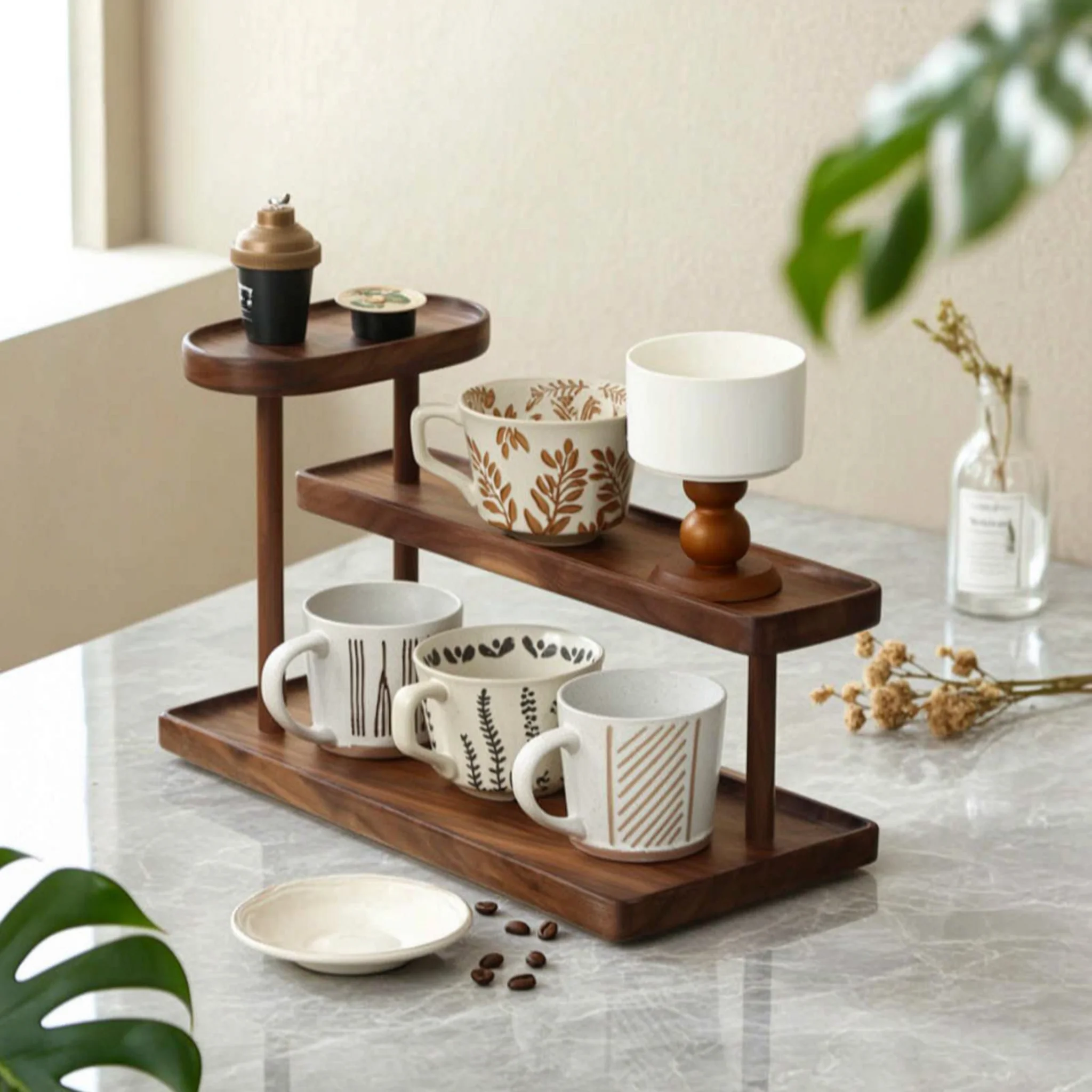 3-Tier Desktop Shelf Space-Saving Desktop Organizer with Compartments Stepped Display Shelf Versatile Desk Display Rack