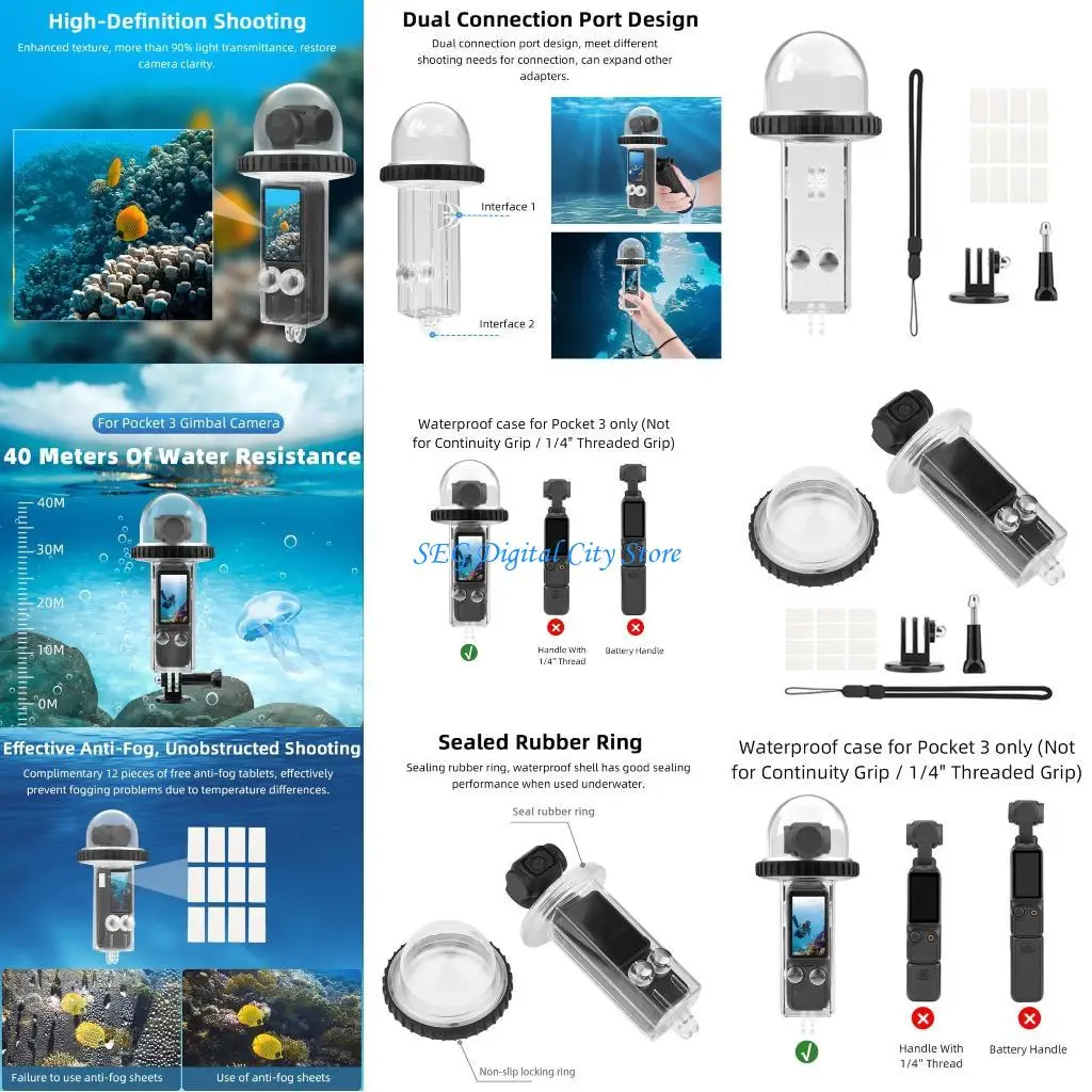 

U75B Waterproof Housing Case for Pocket 3 40m/131.2ft Protective Underwater Diving