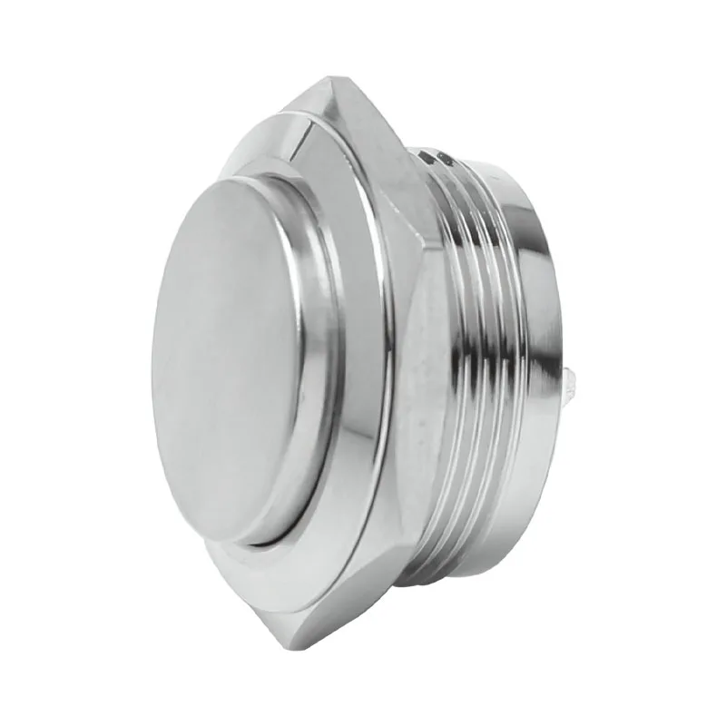 12/16/19/22mm Metal Push Button Switch Short Stroke Silver Shell Waterproof High Head With Power LED Light Momentary 1NO 6V 24V