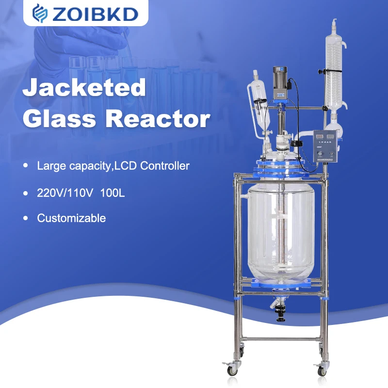 ZOIBKD Large Capacity  S-100L Jacketed Reactor Laboratory Glass Reactor Chemical Reaction Vessel With Digital Display (110V/220)