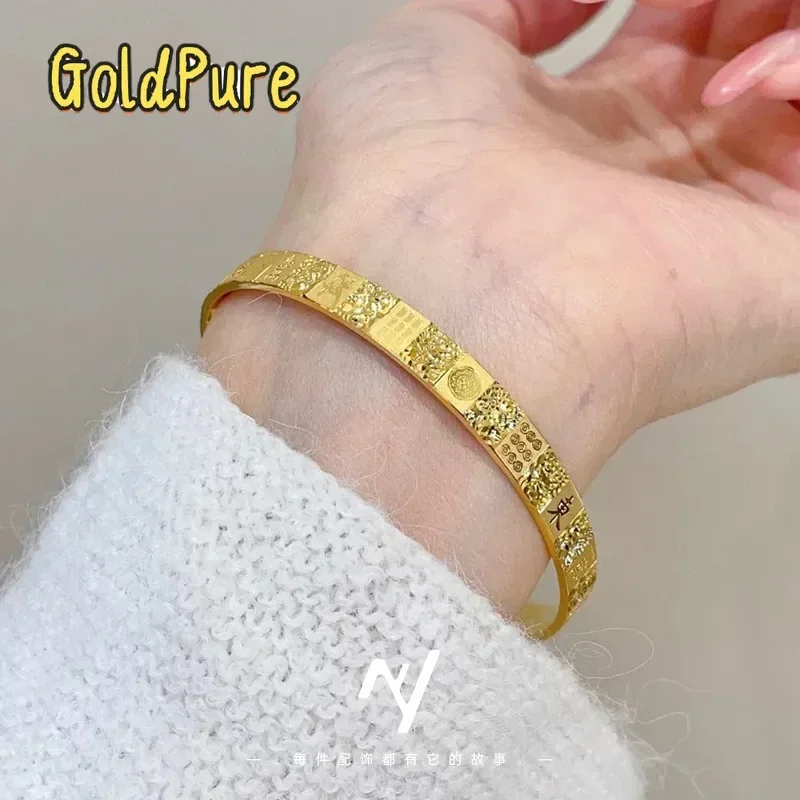 

Goldpure Luxurious Broken Bing Bing Mahjong CNC Women's 9999 24K Real Gold Bracelet Ancient Method Thirteen Braceletgift