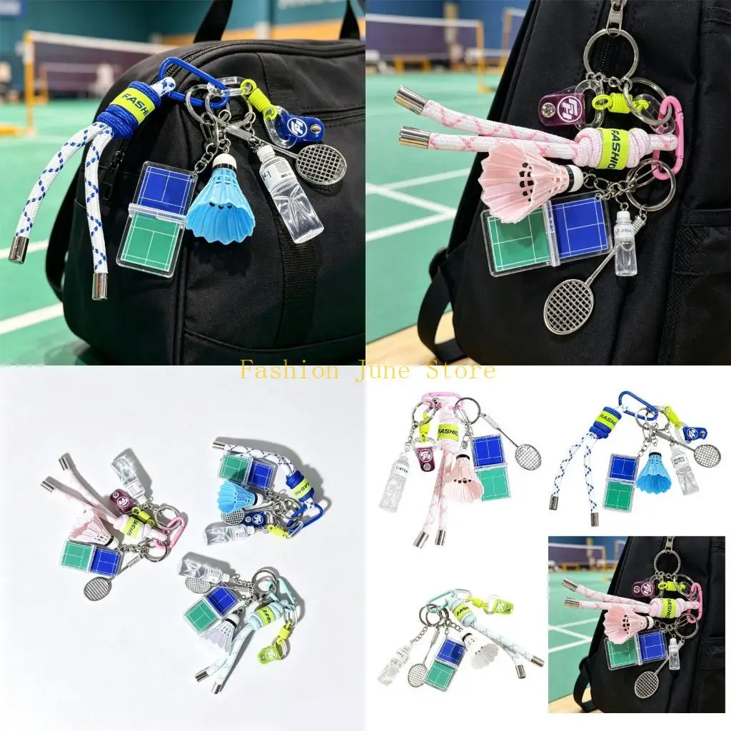 N5KA Badminton Holder with Multiple Rings, Racket and Shuttlecock Pieces, a Clip and Rope Loop for Carrying