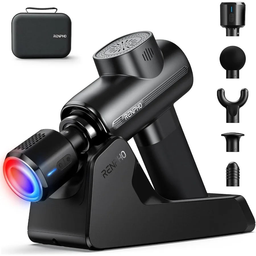 

Пистолет для массажа глубоких тканей с подставкой для зарядки и насадками для тепловой холодной терапии для спортсменов и активных индивидуальных перкуссионных мышц M