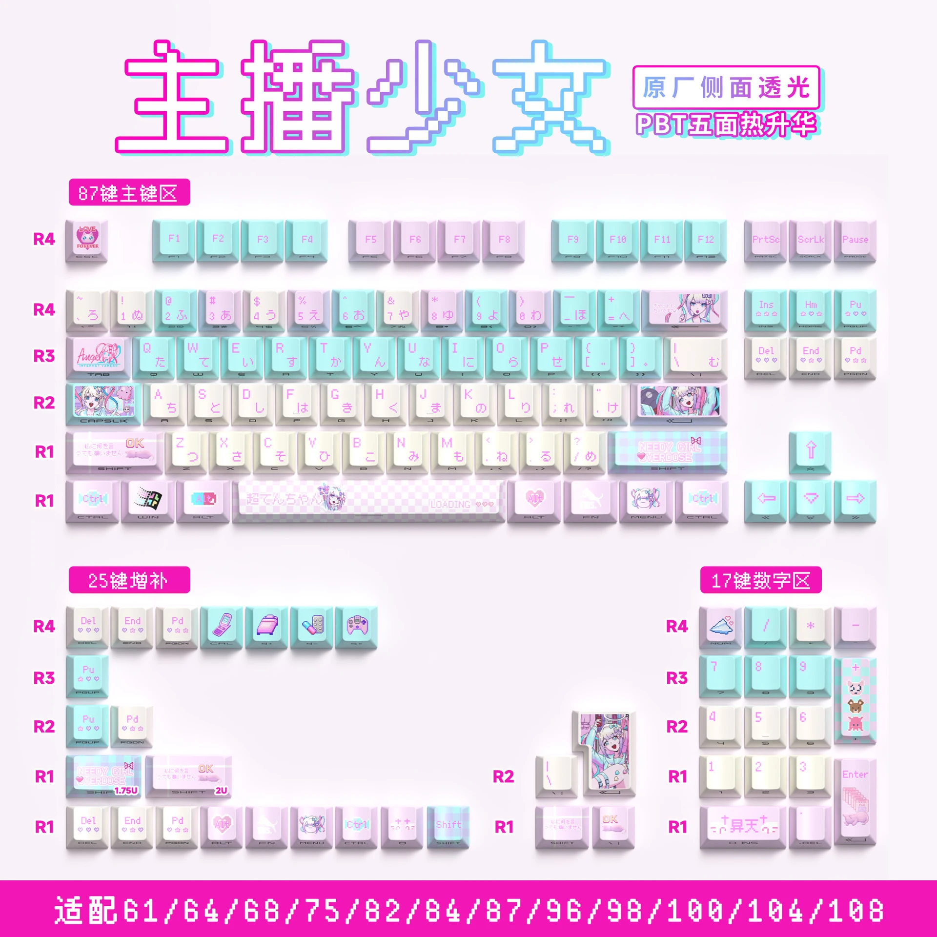 KYOMOT 135 Keys Five SUB DYE PBT Side Print Keycap Through Hollow Out Cherry Profile Key Caps for Game Mechanical Keyboard Caps