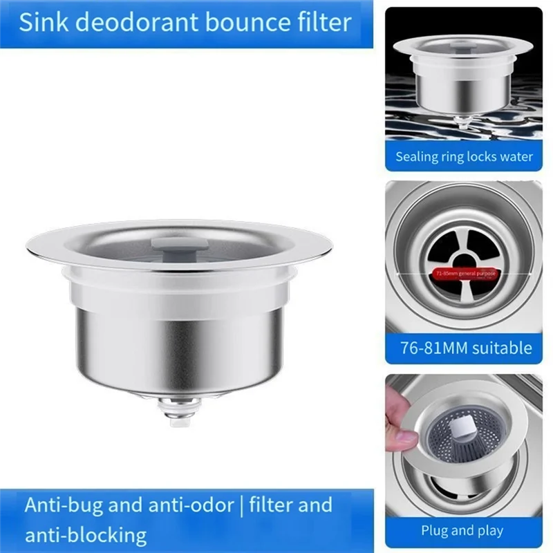 ABGR-Filtro da cucina Lavello Lavello Filtro Cestello di scarico Stopping Blocco Nucleo rimbalzante Tappo a prova di perdite