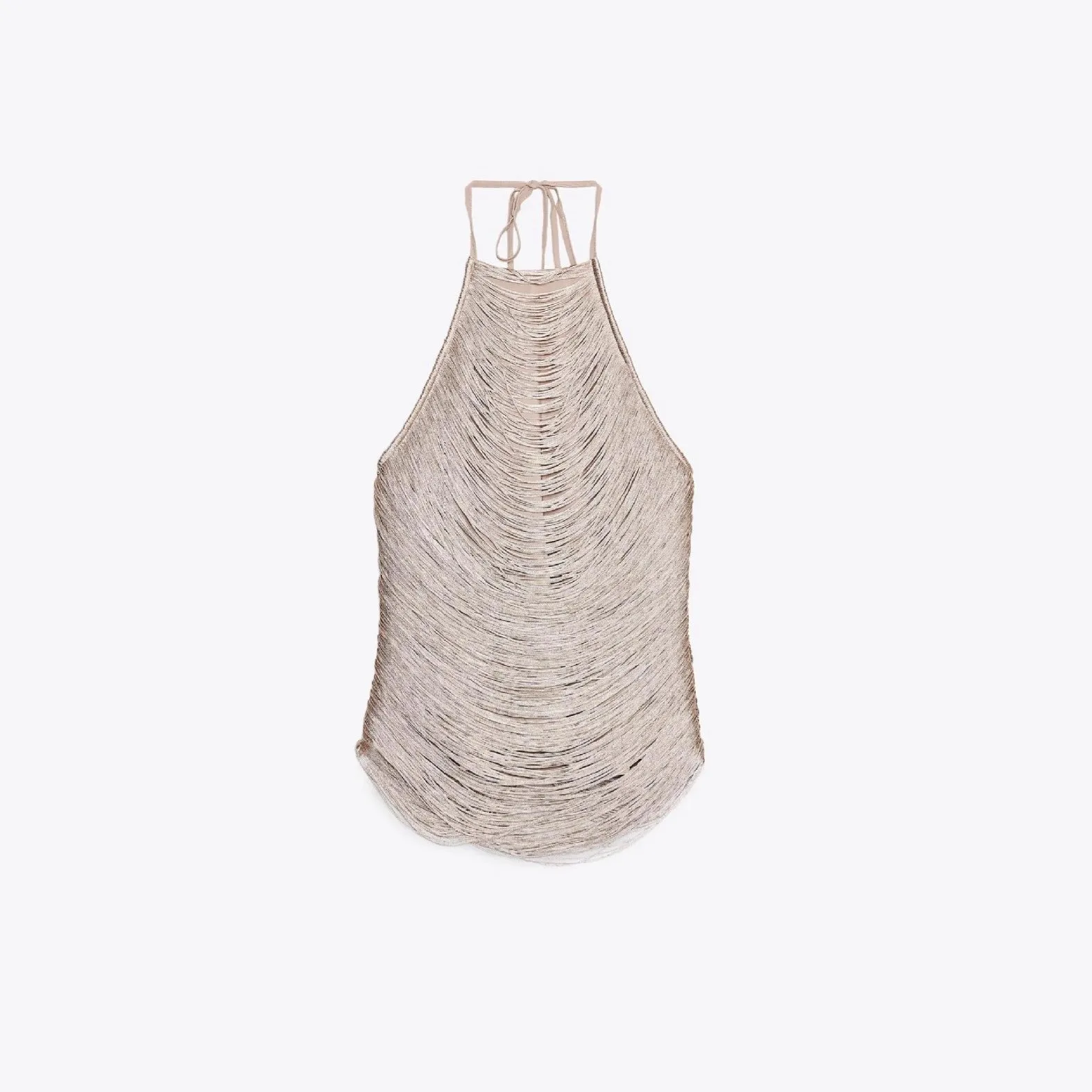 Fringe Halter Neck Top Ultra Short Private Celebrity Style with Slight Stretch Outerwear Slim Fit Sexy Dress Summer for Women