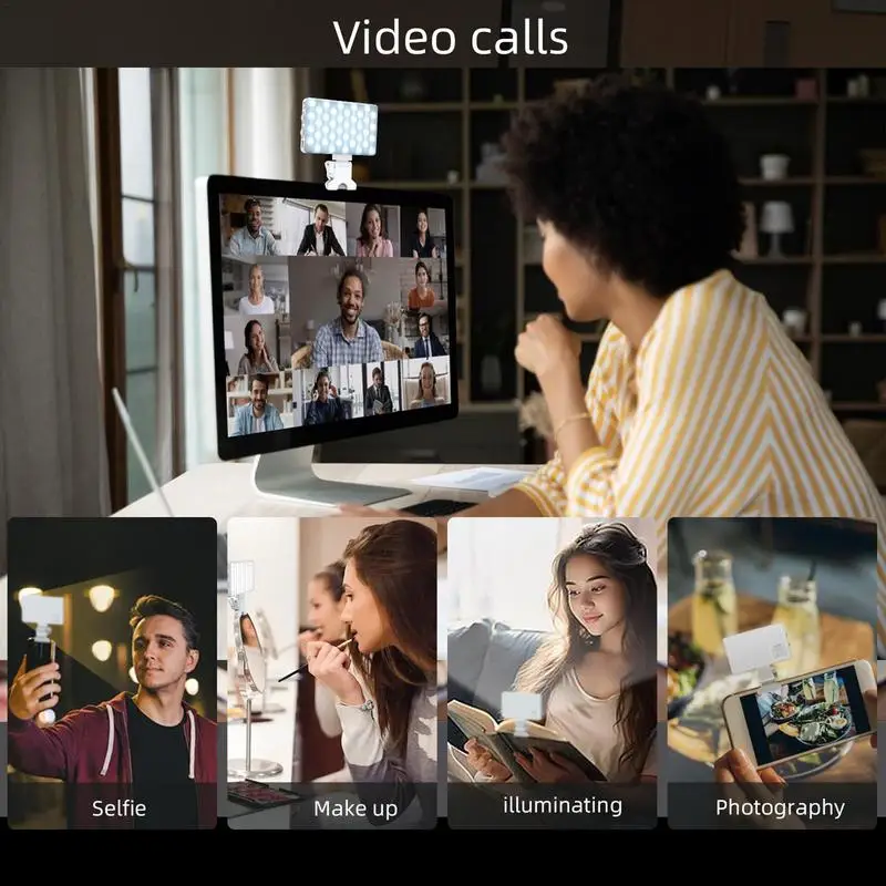 Phone Conference Light Video Light Portable Handheld Makeup Light Rechargeable Video Light With 2 Ports 3 Mode Clamp-On Photo