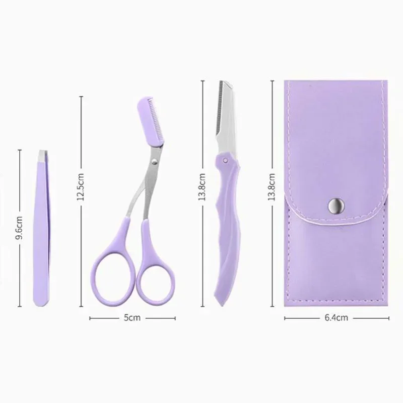 3Pcs Eyebrow Trimmer Eyebrow Razor Kit Eyebrow Scissors Eye Brow Comb Razor For Face Tweezers Eyelash Eye Brow Shaper Eyebrows