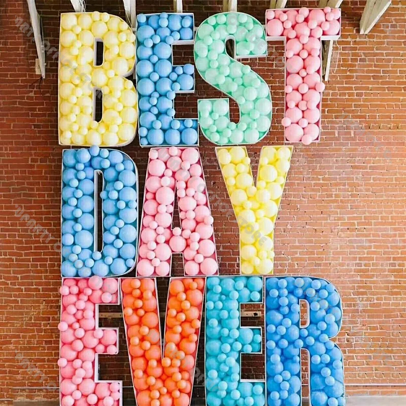 PRE-CUT 73/100/120cm Letter Mosaic Frame Template A-Z Kit Exclusive Name Balloon Filling Box Stand Party Backdrop Decoration