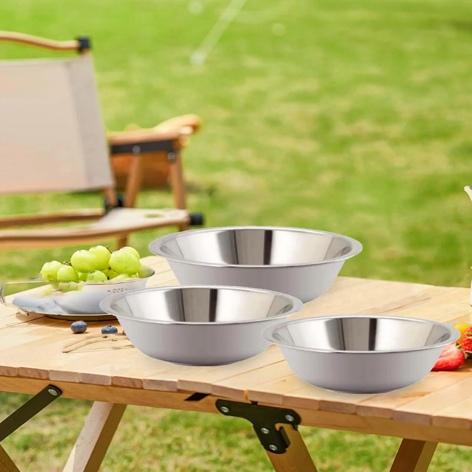 3Pcs Stainless Steel Mixing Bowls Outdoor Tableware for Kitchen Refrigerator