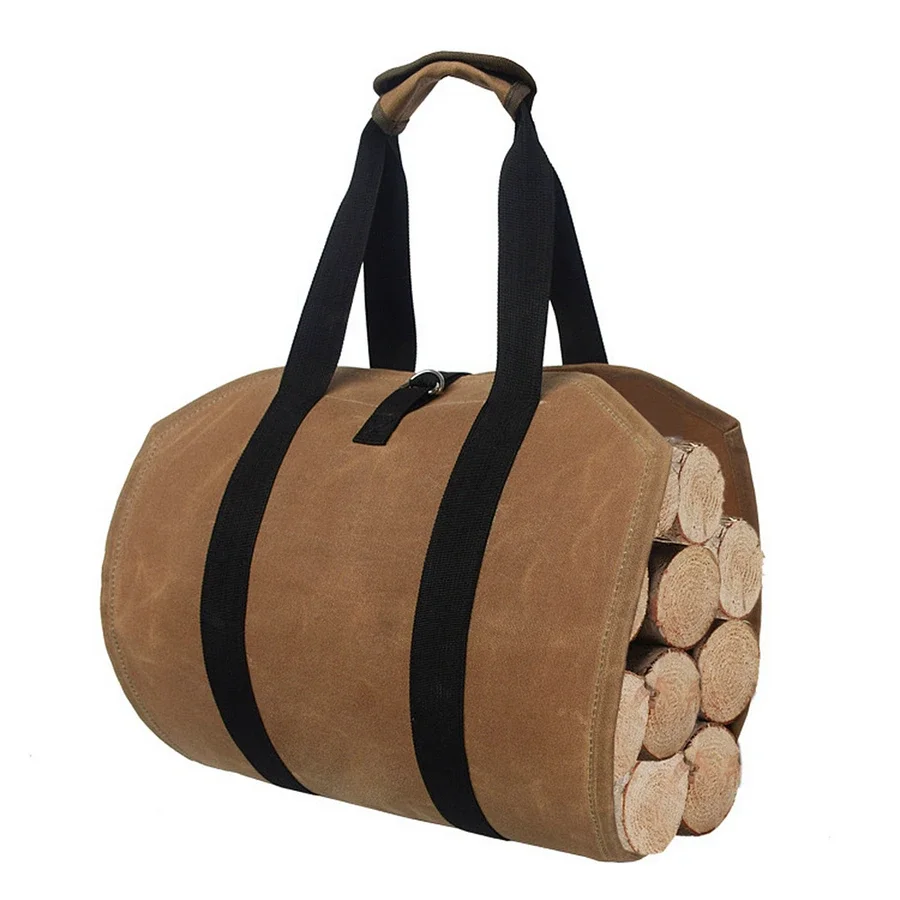 Firewood Storage Bag Canvas Match Bag Tote Camping Carry Bag Package Handles Bag