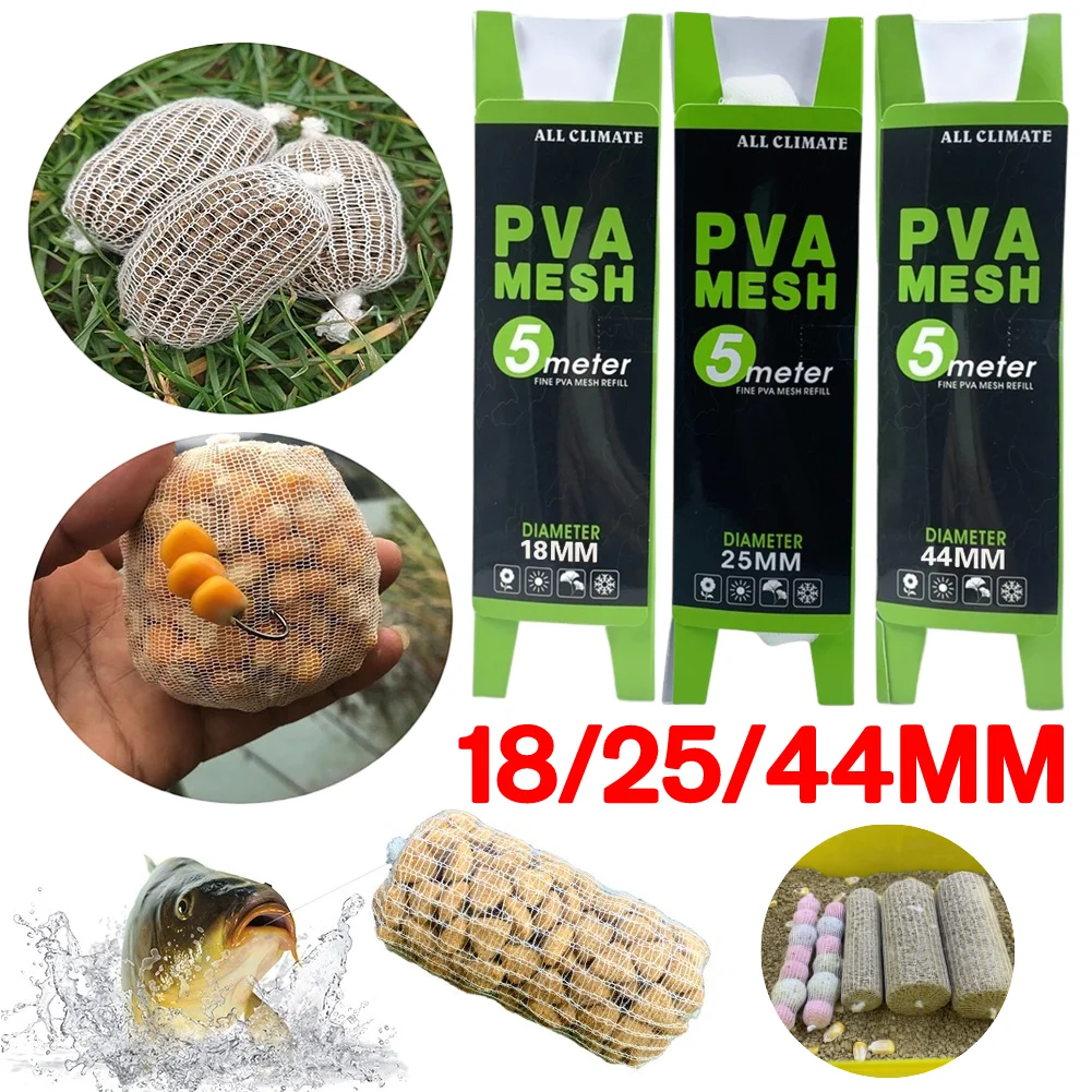 18/25/44mmx5m PVA Carp Fishing Mesh Fishing Bait Bag Water Soluble Fishing Lure Mesh Tube Tackles Universal Fishing Accessories