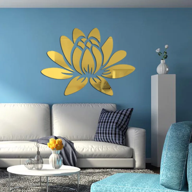 Blooming Lotus Flowers Acrylic Self-adhesive Wall Stickers for Background, 3D Mirror Wall Stickers, Home Decoration Decals